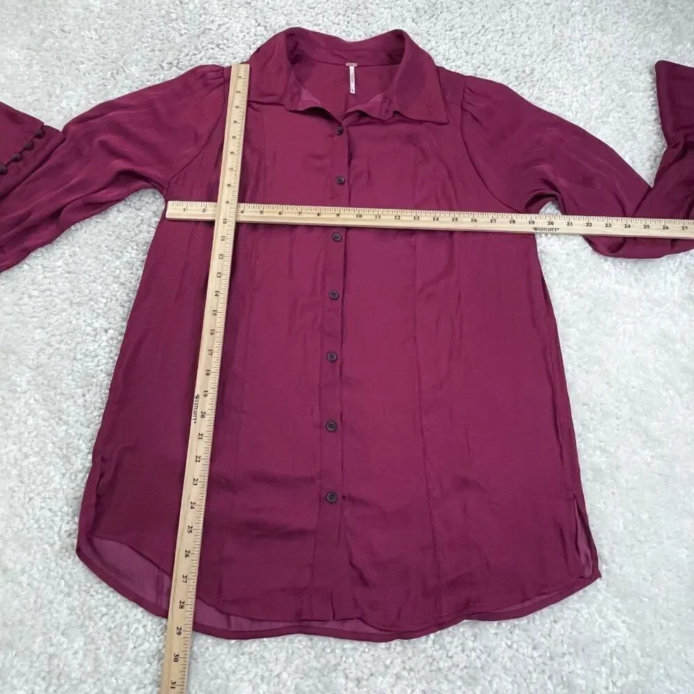 Free People Lala Button Up Long Sleeve Shirt Magenta Red